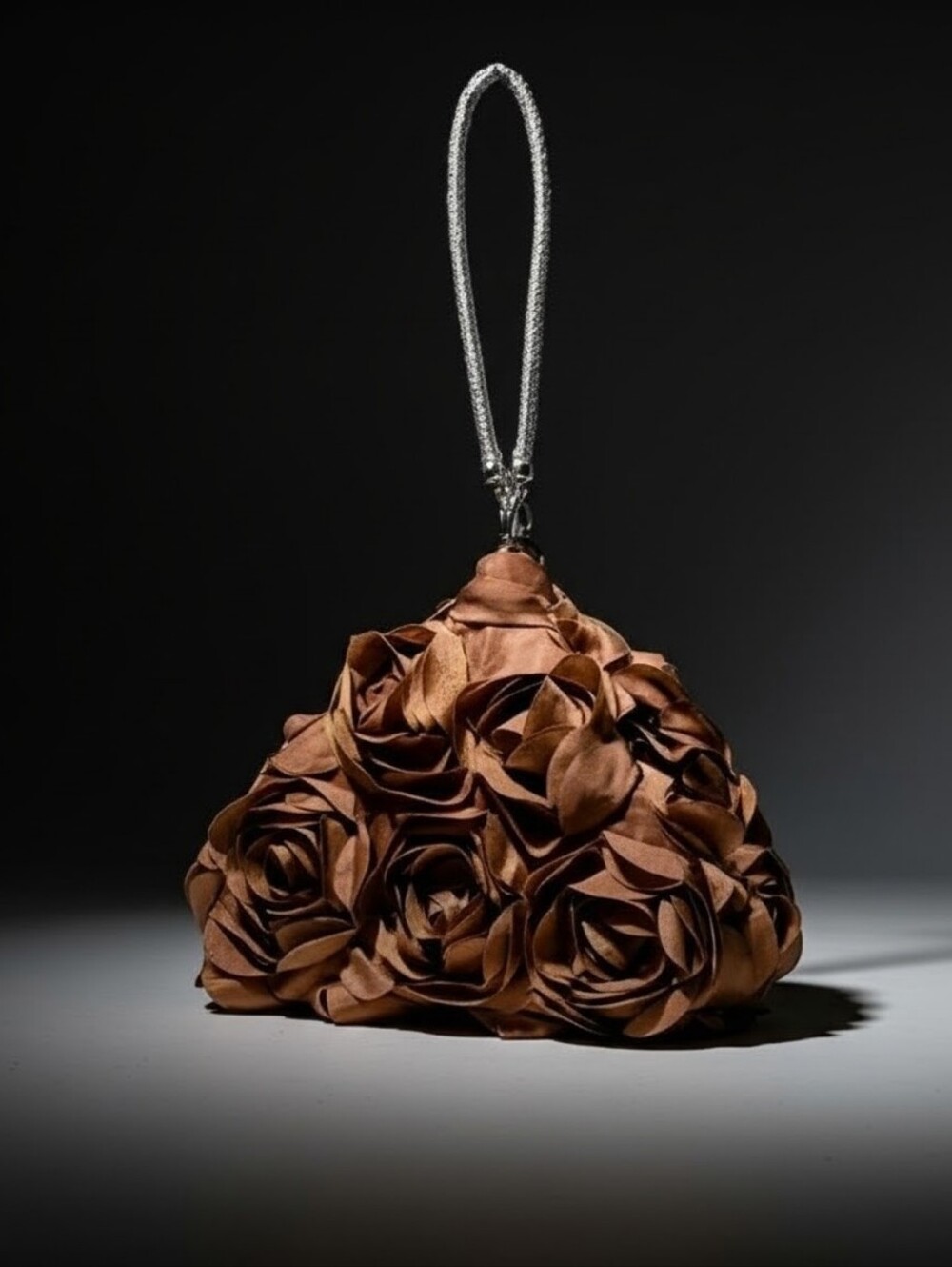 MOCHA TRUFFLE Satin Floral Wristlet